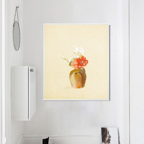 INVIN ART Framed Canvas Flowers in a Pot by Odilon Redon Wall Art Living Room Home Office Decorations