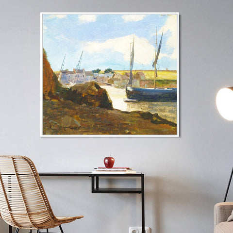 INVIN ART Framed Canvas The Port of Morgat by Odilon Redon Wall Art Living Room Home Office Decorations