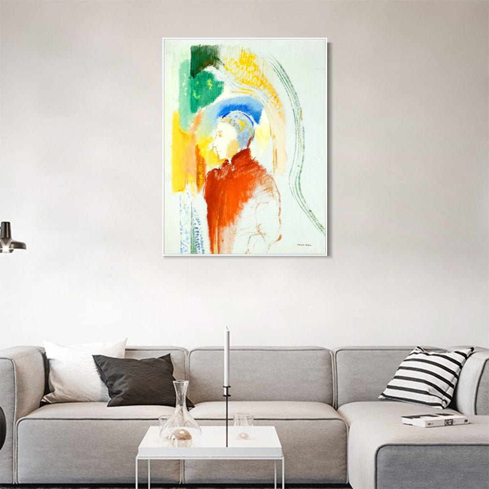 INVIN ART Framed Canvas A Figure by Odilon Redon Wall Art Living Room Home Office Decorations