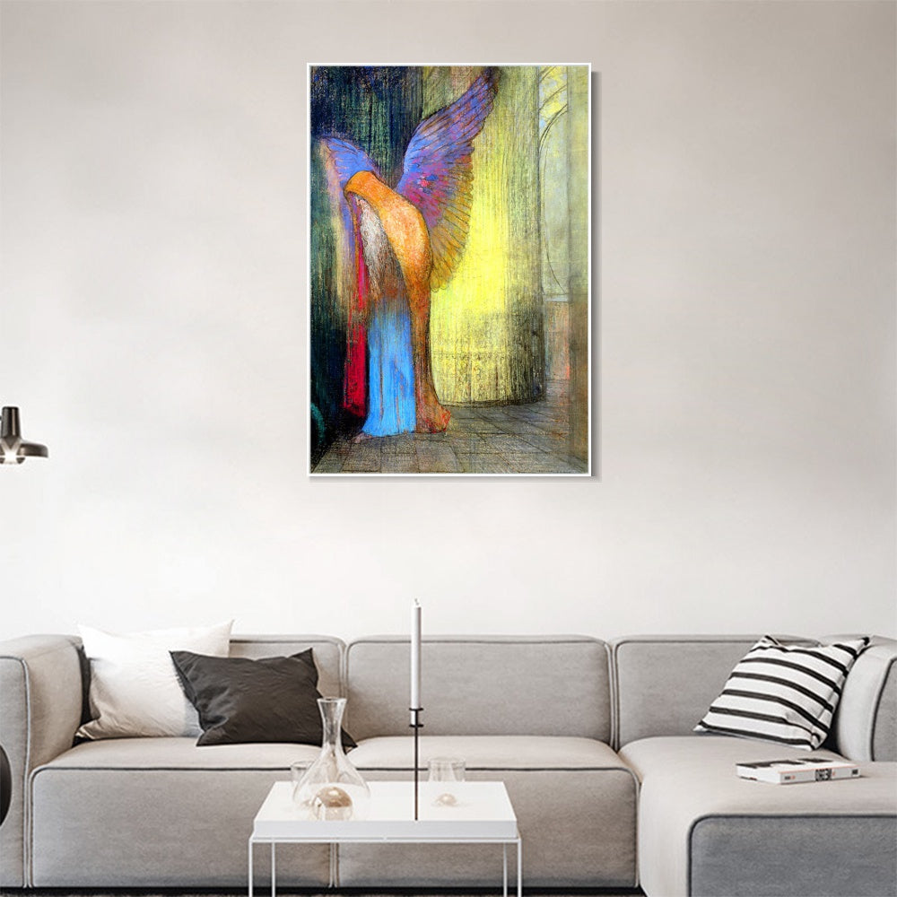 INVIN ART Framed Canvas Winged Old Man with a Long White Beard by Odilon Redon Wall Art Living Room Home Office Decorations