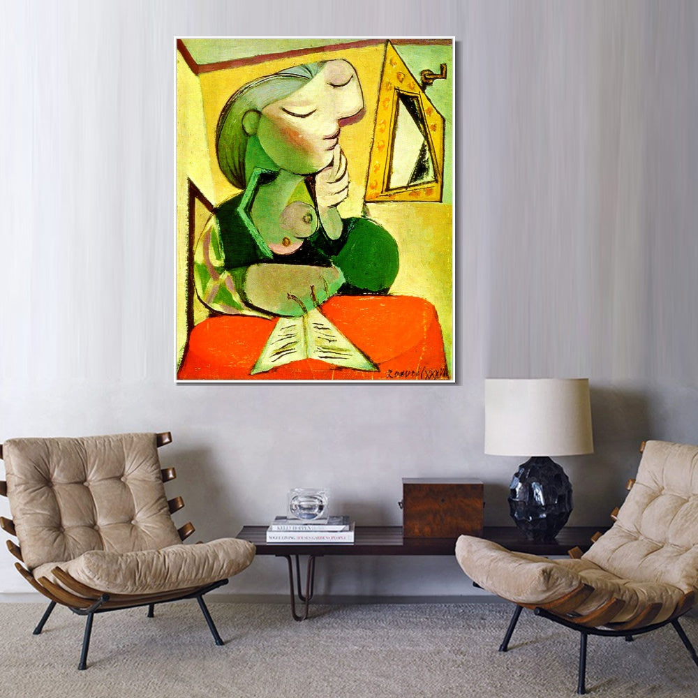 INVIN ART Framed Canvas Giclee Print Art Portrait de femme (Femme lisant) by Pablo Picasso Wall Art