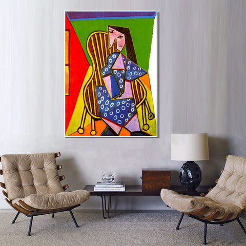 INVIN ART Framed Canvas Giclee Print Art 1941 Femme assise dans un fauteuil by Pablo Picasso Wall Art Living Room Home Office Decorations
