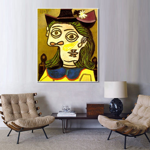 INVIN ART Framed Canvas Giclee Print Art 1939 Woman's head with purple hat by Pablo Picasso Wall Art Living Room Home Office Decorations