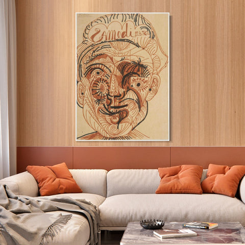 INVIN ART Framed Canvas Giclee Print Art Man's head#1 by Pablo Picasso Wall Art Living Room Home Office Decorations
