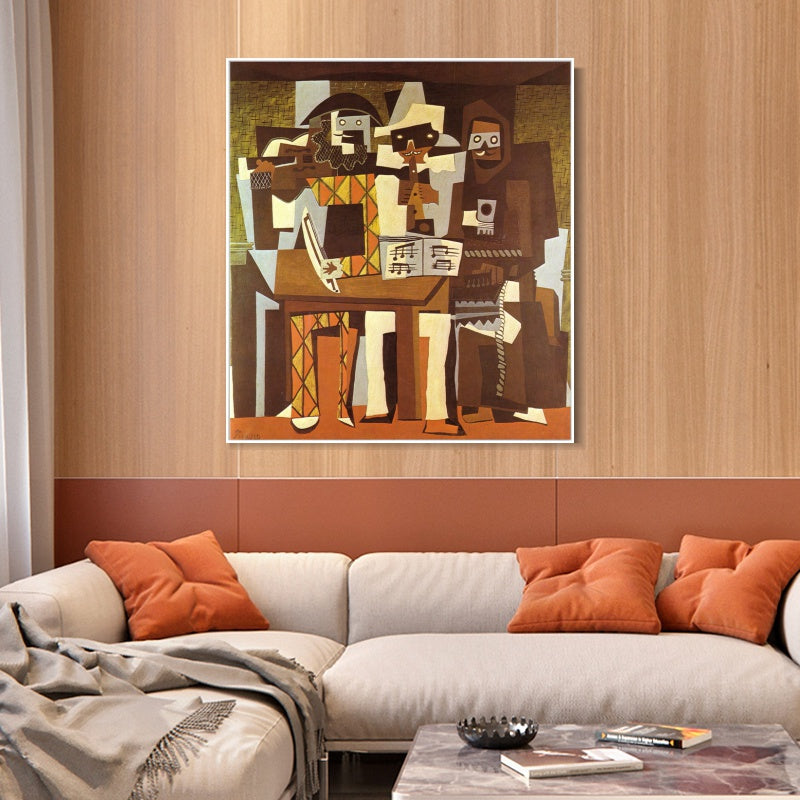 INVIN ART Framed Canvas Giclee Print Art Three Musicians by Pablo Picasso Wall Art