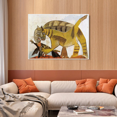 INVIN ART Framed Canvas Giclee Print Art 1939 The cat the bird by Pablo Picasso Wall Art Living Room Home Office Decorations