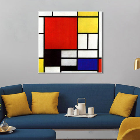 INVIN ART Framed Canvas Abstract Composition in Red, Yellow, Blue and Black, 1921 by Piet Cornelies Mondrian Wall Art Living Room Home Office Decorations