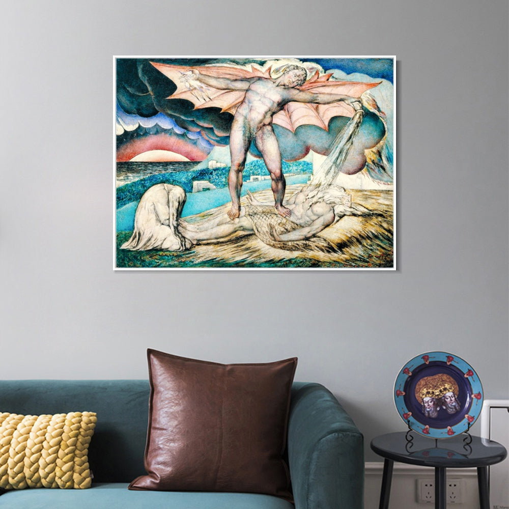INVIN ART Framed Canvas Giclee Print Art Satan Smiting Job with Sore Boils by William Blake Wall Art
