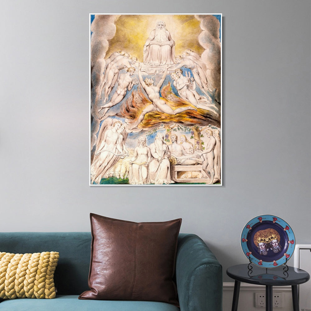 INVIN ART Framed Canvas Giclee Print Art Satan Before Throne of GOD Old Master by William Blake Wall Art