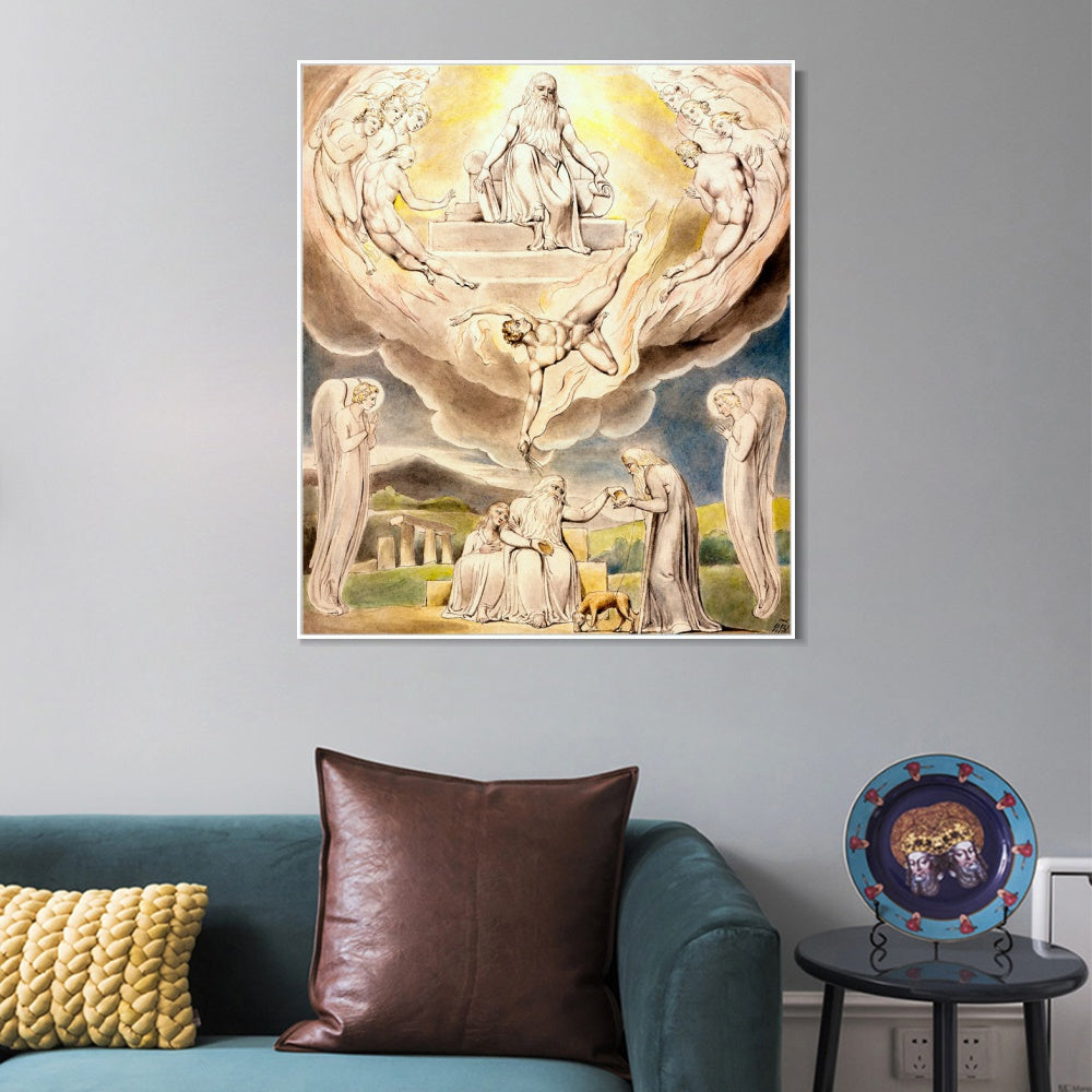 INVIN ART Framed Canvas Giclee Print Art Satan Going Forth from The Presence of The Lord by William Blake Wall Art
