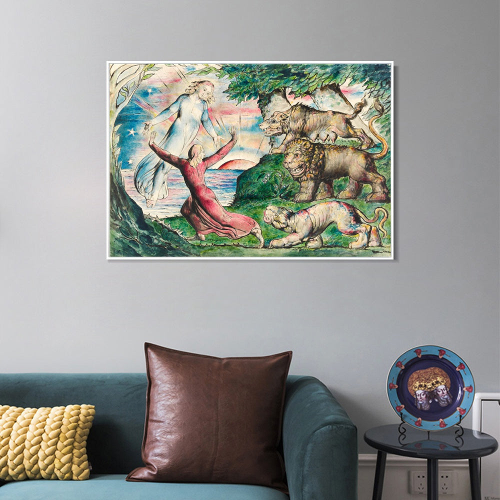 INVIN ART Framed Canvas Giclee Print Art Dante Running from The Three Beasts by William Blake Wall Art