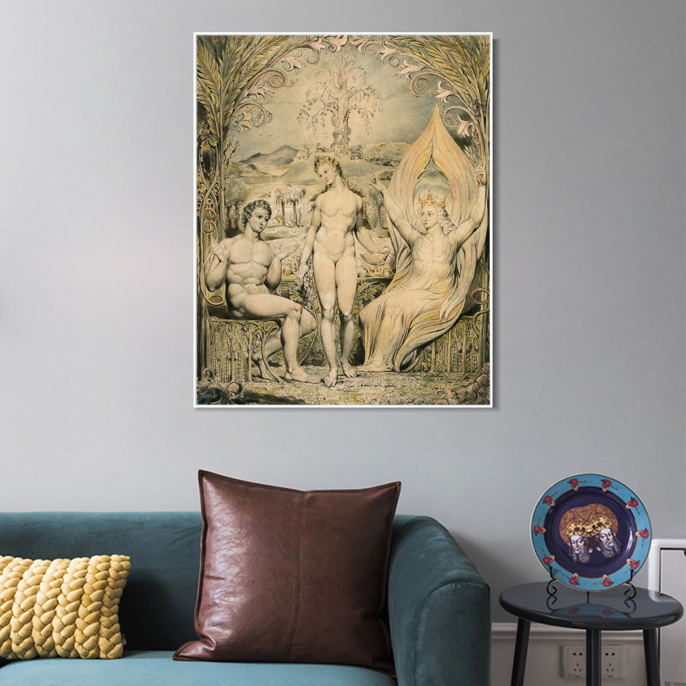 INVIN ART Framed Canvas Giclee Print Art The Archangel Raphael with adam and eve by William Blake Wall Art