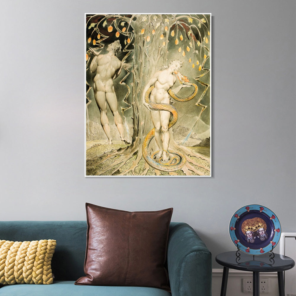 INVIN ART Framed Canvas Giclee Print Art The Temptations and Fall of eve by William Blake Wall Art