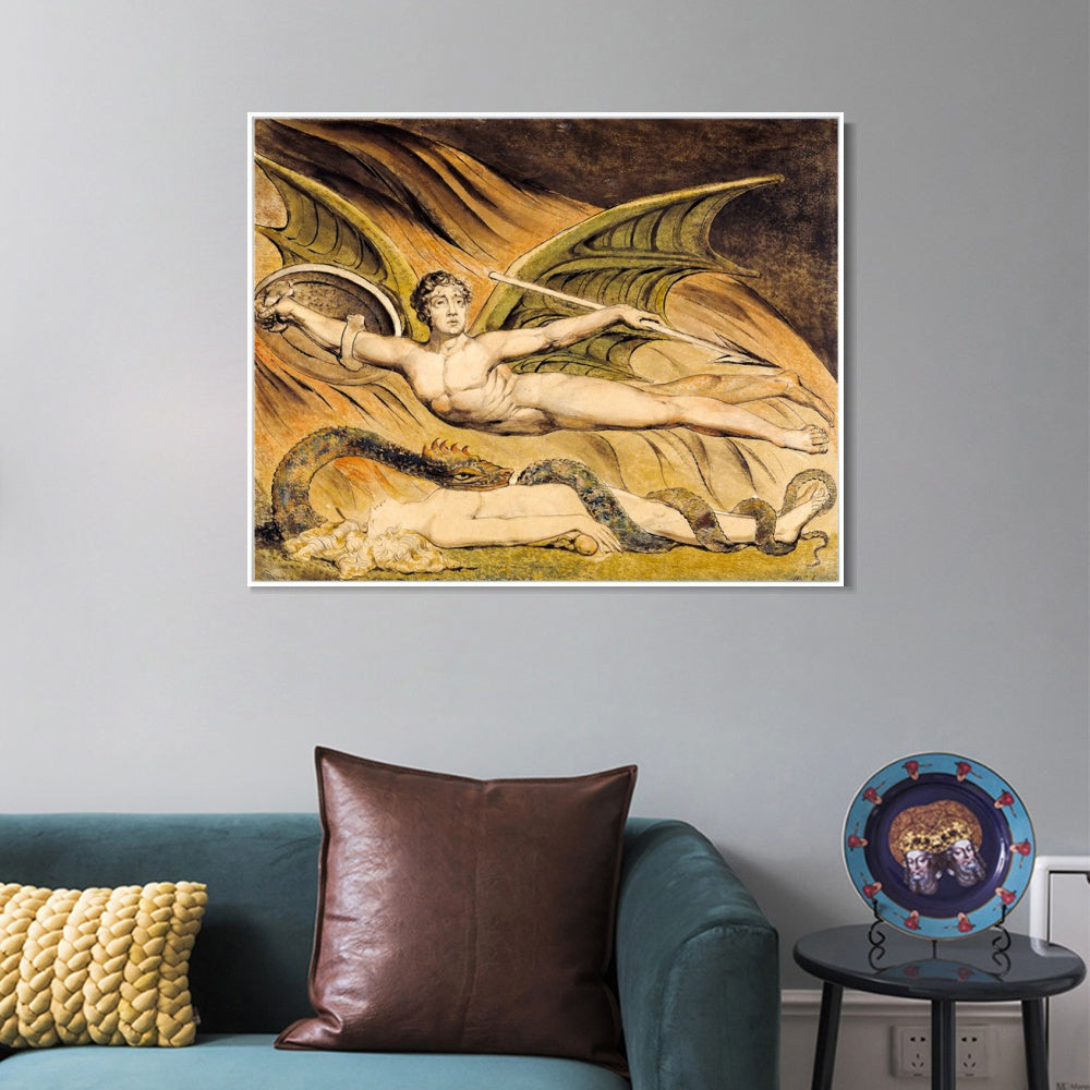 INVIN ART Framed Canvas Giclee Print Art Satan Exulting over Eve by William Blake Wall Art