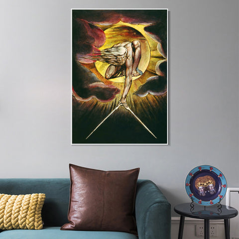 INVIN ART Framed Canvas Giclee Print Art the omnipotent by William Blake Wall Art Living Room Home Office Decorations