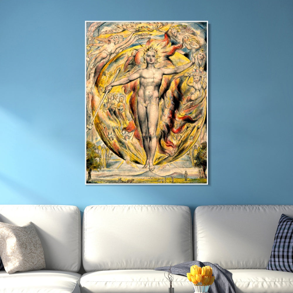 INVIN ART Framed Canvas Giclee Print Art The Sun at His Eastern Gate by William Blake Wall Art