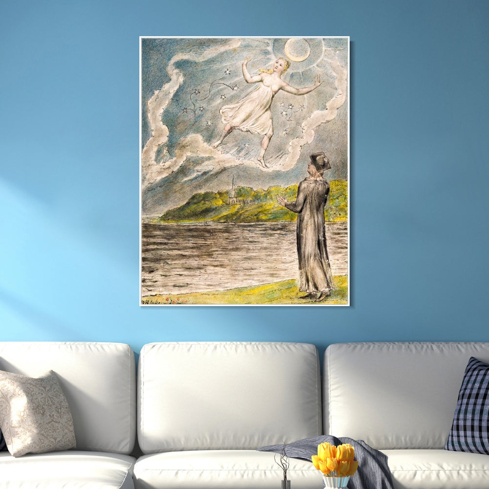INVIN ART Framed Canvas Giclee Print Art The Wandering Moon by William Blake Wall Art