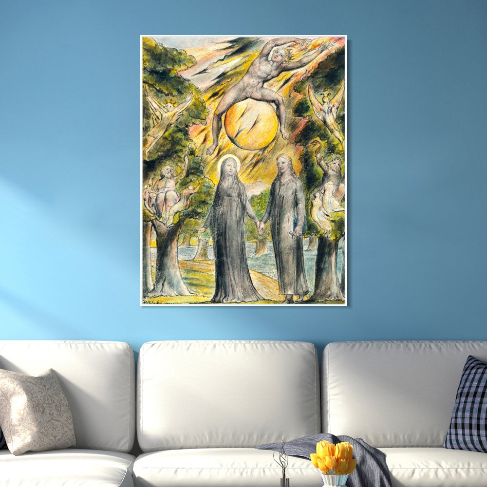 INVIN ART Framed Canvas Giclee Print Art The Sun in His Wrath by William Blake Wall Art