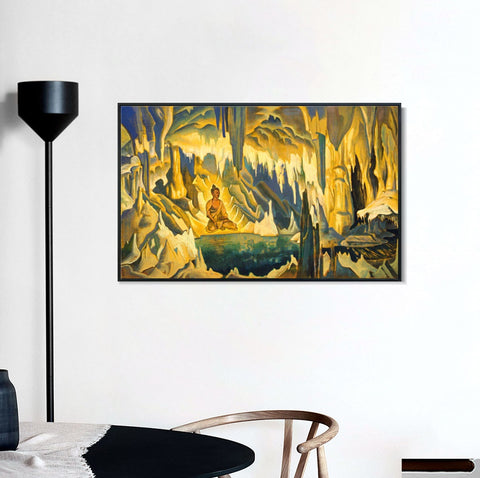 INVIN ART Framed Canvas Giclee Print Buddha the Winner-1925 by Nicholas Roerich Wall Art Living Room Home Office Decorations