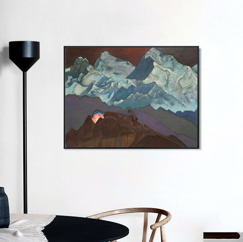INVIN ART Framed Canvas Giclee Print Fire Blossom, 1924 by Nicholas Roerich Wall Art Living Room Home Office Decorations
