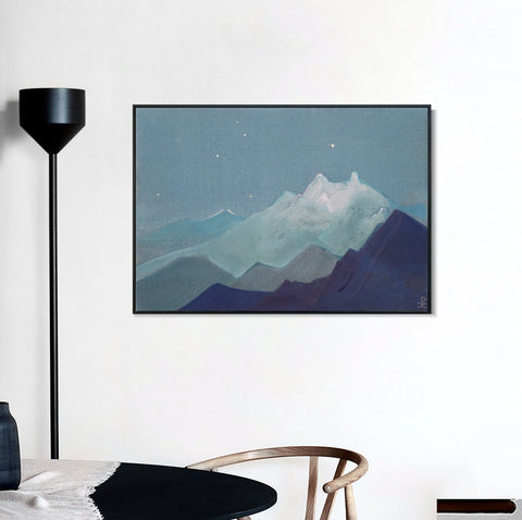 INVIN ART Framed Canvas Giclee Print Himalayas Moon Mountains, 1933 by Nicholas Roerich Wall Art Living Room Home Office Decorations