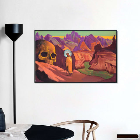 INVIN ART Framed Canvas Giclee Print Issa and giant's head, 1932 by Nicholas Roerich Wall Art Living Room Home Office Decorations