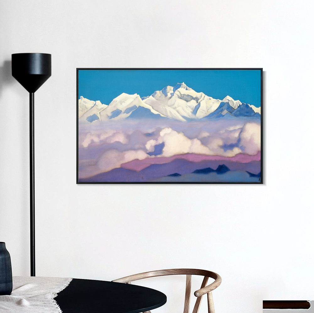 INVIN ART Framed Canvas Giclee Print kangchenjunga, 1936-1 by Nicholas Roerich Wall Art Living Room Home Office Decorations(Wood Color Slim Frame,20"x28")