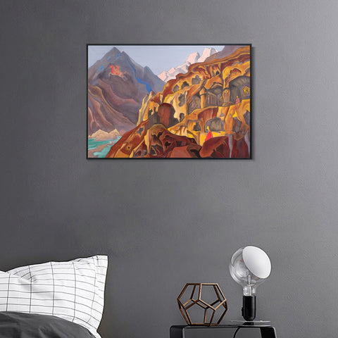 INVIN ART Framed Canvas Giclee Print Sared Caves, 1932 by Nicholas Roerich Wall Art Living Room Home Office Decorations
