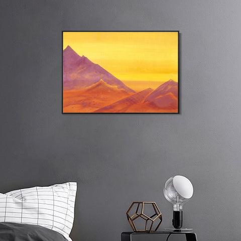 INVIN ART Framed Canvas Giclee Print sunrise-unfinished-1930 by Nicholas Roerich Wall Art Living Room Home Office Decorations