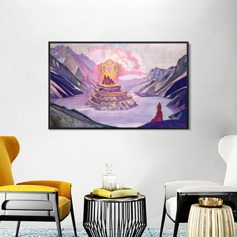 INVIN ART Framed Canvas Giclee Print Nagarjuna Conqueror of the Serpent, 1925 by Nicholas Roerich Wall Art Living Room Home Office Decorations