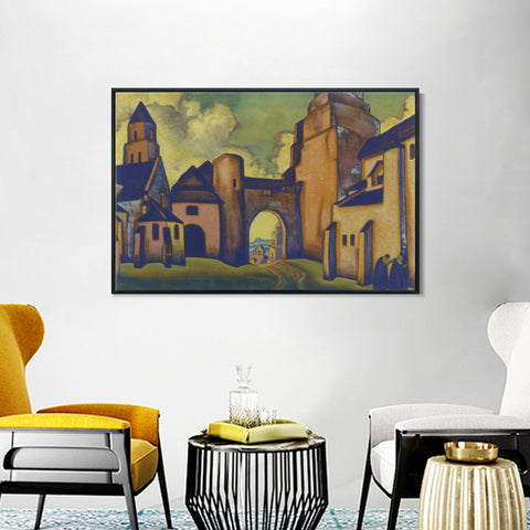 INVIN ART Framed Canvas Giclee Print Secrets of the Walls, 1920, Made of mixed media by Nicholas Roerich Wall Art Living Room Home Office Decorations