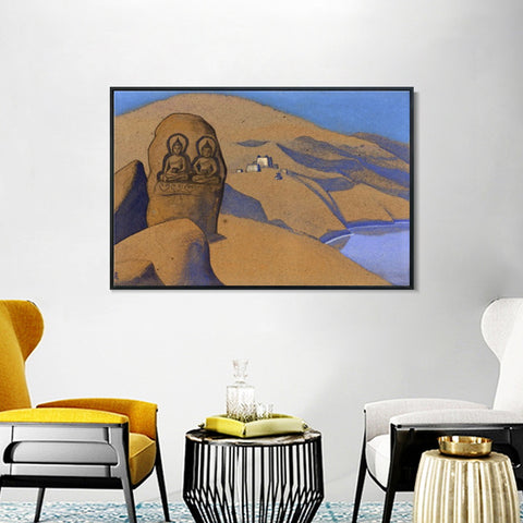 INVIN ART Framed Canvas Giclee Print Tibet. Buddha on the Road, 1936, Made of by Nicholas Roerich Wall Art Living Room Home Office Decorations