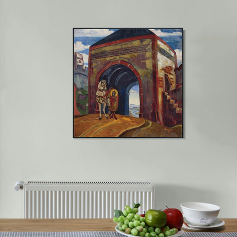 INVIN ART Framed Canvas Giclee Print St. Mercurius of Smolensk, Made of oil on canvas by Nicholas Roerich Wall Art Living Room Home Office Decorations