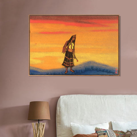 INVIN ART Framed Canvas Giclee Print Captive with Rose 1943 by Nicholas Roerich Wall Art Living Room Home Office Decorations