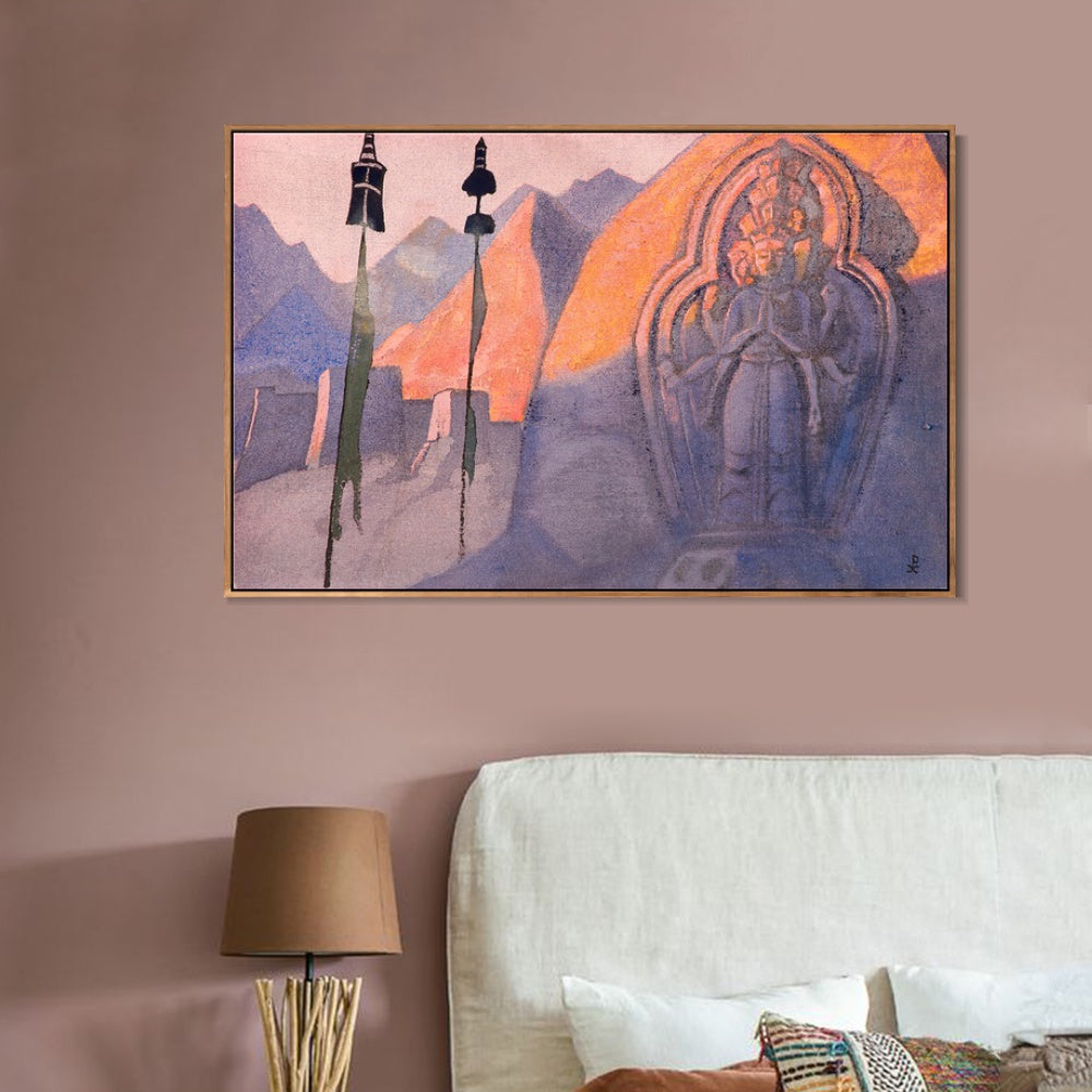 INVIN ART Framed Canvas Giclee Print Chenrezig 1932 by Nicholas Roerich Wall Art Living Room Home Office Decorations