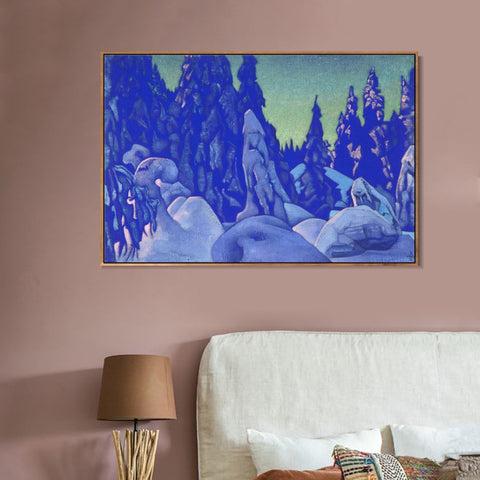 INVIN ART Framed Canvas Giclee Print Guardians of the Snow, 1922 by Nicholas Roerich Wall Art Living Room Home Office Decorations