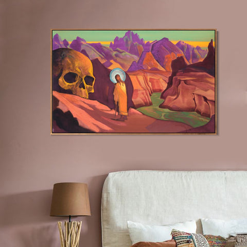 INVIN ART Framed Canvas Giclee Print Issa and giant's head, 1932 by Nicholas Roerich Wall Art Living Room Home Office Decorations