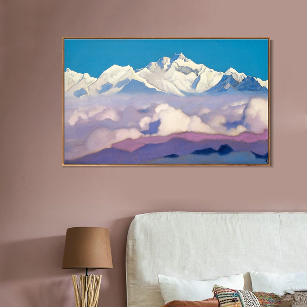 INVIN ART Framed Canvas Giclee Print kangchenjunga, 1936-1 by Nicholas Roerich Wall Art Living Room Home Office Decorations(Wood Color Slim Frame,20"x28")