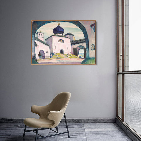 INVIN ART Framed Canvas Giclee Print Old Pskov, 1922 by Nicholas Roerich Wall Art Living Room Home Office Decorations