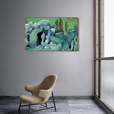 INVIN ART Framed Canvas Giclee Print Patrol of Himalayas, 1925 by Nicholas Roerich Wall Art Living Room Home Office Decorations