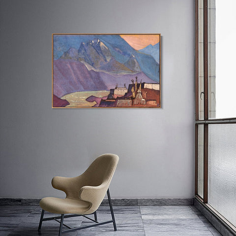 INVIN ART Framed Canvas Giclee Print River Chandra, 1932 by Nicholas Roerich Wall Art Living Room Home Office Decorations