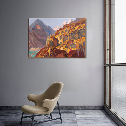 INVIN ART Framed Canvas Giclee Print Sared Caves, 1932 by Nicholas Roerich Wall Art Living Room Home Office Decorations