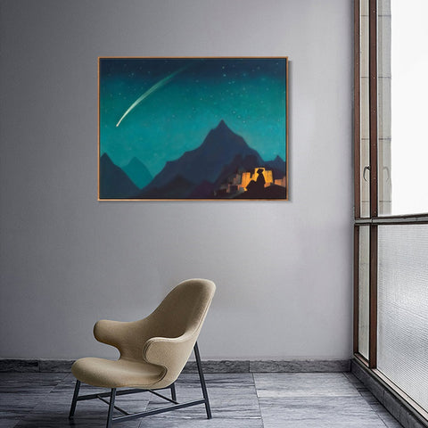 INVIN ART Framed Canvas Giclee Print Star of the Hero, 1936(1) by Nicholas Roerich Wall Art Living Room Home Office Decorations