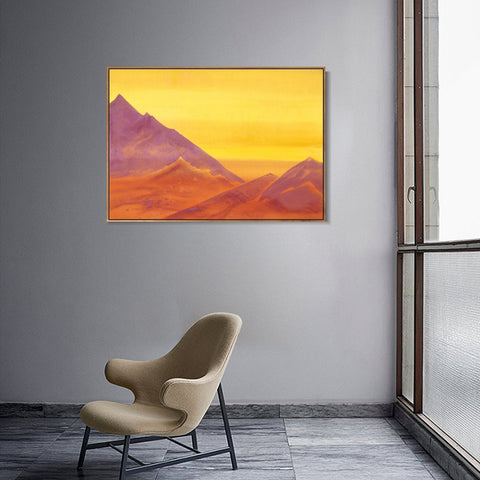 INVIN ART Framed Canvas Giclee Print sunrise-unfinished-1930 by Nicholas Roerich Wall Art Living Room Home Office Decorations