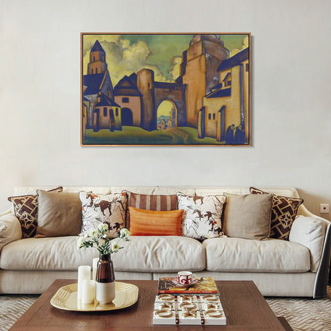 INVIN ART Framed Canvas Giclee Print Secrets of the Walls, 1920, Made of mixed media by Nicholas Roerich Wall Art Living Room Home Office Decorations