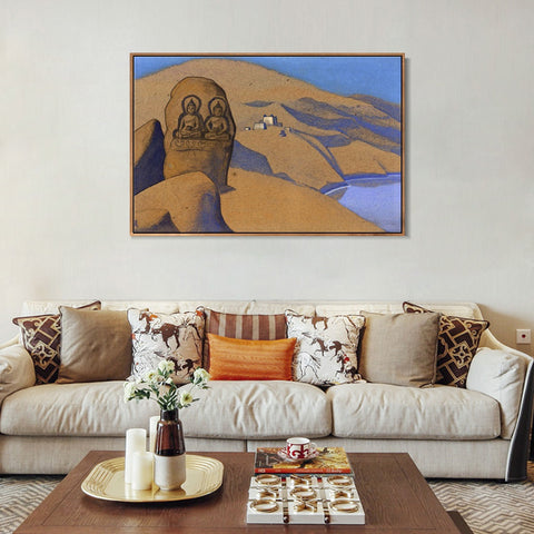 INVIN ART Framed Canvas Giclee Print Tibet. Buddha on the Road, 1936, Made of by Nicholas Roerich Wall Art Living Room Home Office Decorations