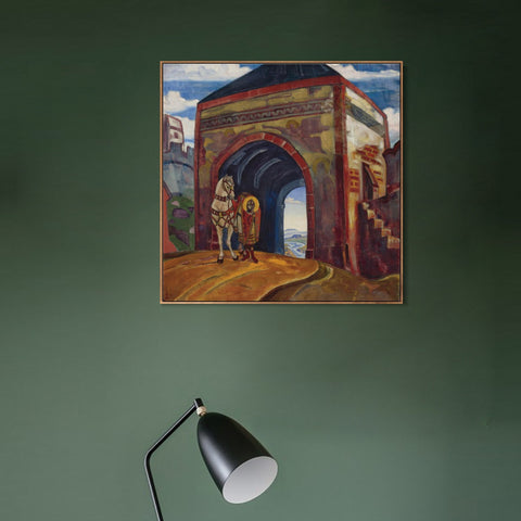 INVIN ART Framed Canvas Giclee Print St. Mercurius of Smolensk, Made of oil on canvas by Nicholas Roerich Wall Art Living Room Home Office Decorations