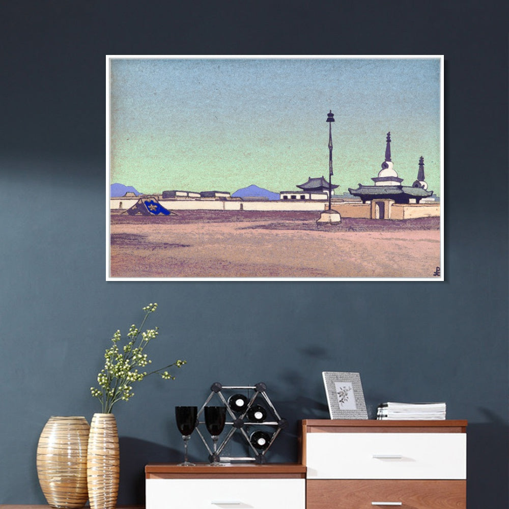 INVIN ART Framed Canvas Giclee Print Batuhalka the Capital of Inner Mongolia-1927 by Nicholas Roerich Wall Art Living Room Home Office Decorations