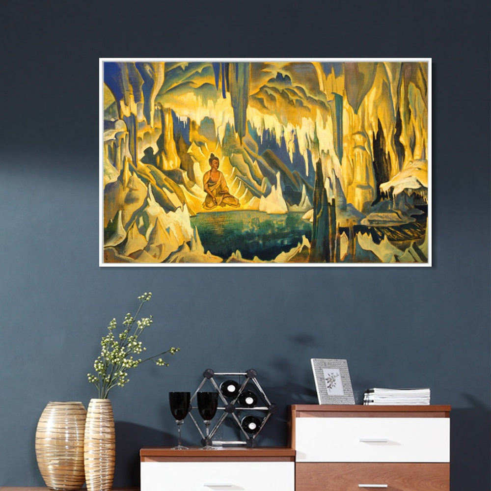 INVIN ART Framed Canvas Giclee Print Buddha the Winner-1925 by Nicholas Roerich Wall Art Living Room Home Office Decorations