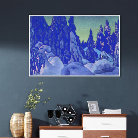 INVIN ART Framed Canvas Giclee Print Guardians of the Snow, 1922 by Nicholas Roerich Wall Art Living Room Home Office Decorations